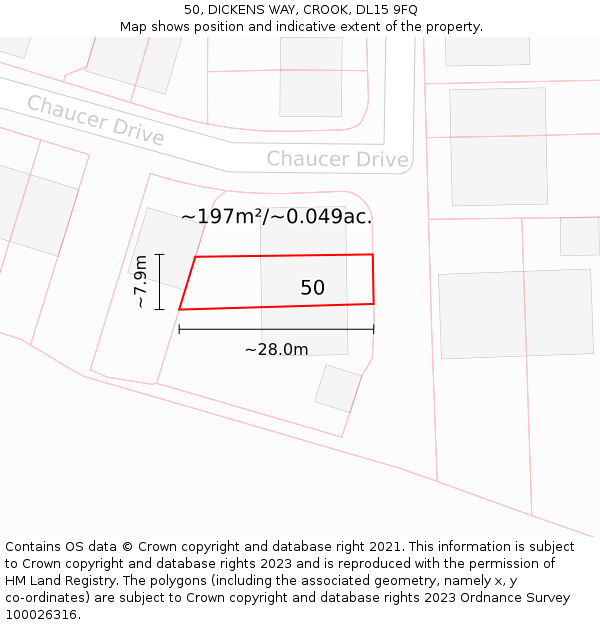 50, DICKENS WAY, CROOK, DL15 9FQ: Plot and title map