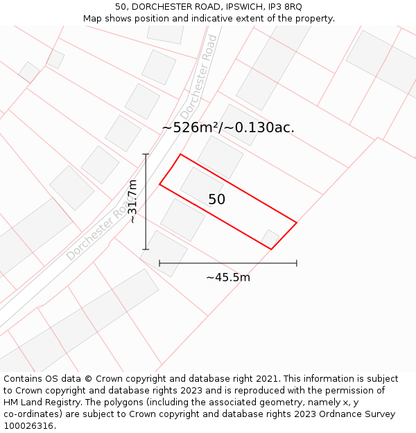 50, DORCHESTER ROAD, IPSWICH, IP3 8RQ: Plot and title map