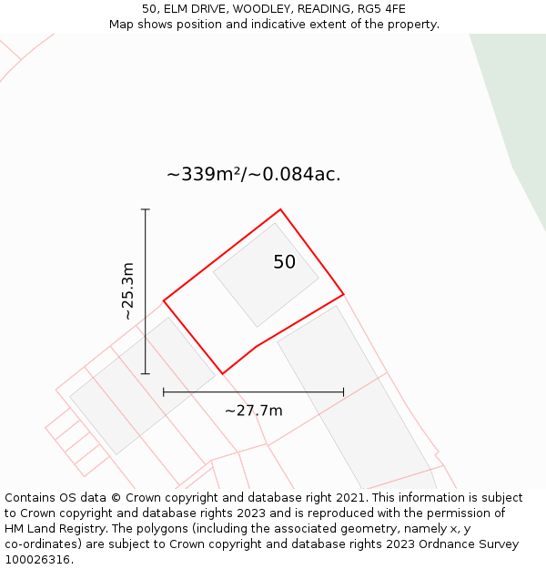 50, ELM DRIVE, WOODLEY, READING, RG5 4FE: Plot and title map