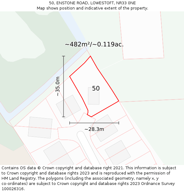 50, ENSTONE ROAD, LOWESTOFT, NR33 0NE: Plot and title map