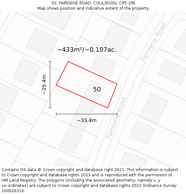 50, FAIRDENE ROAD, COULSDON, CR5 1RE: Plot and title map