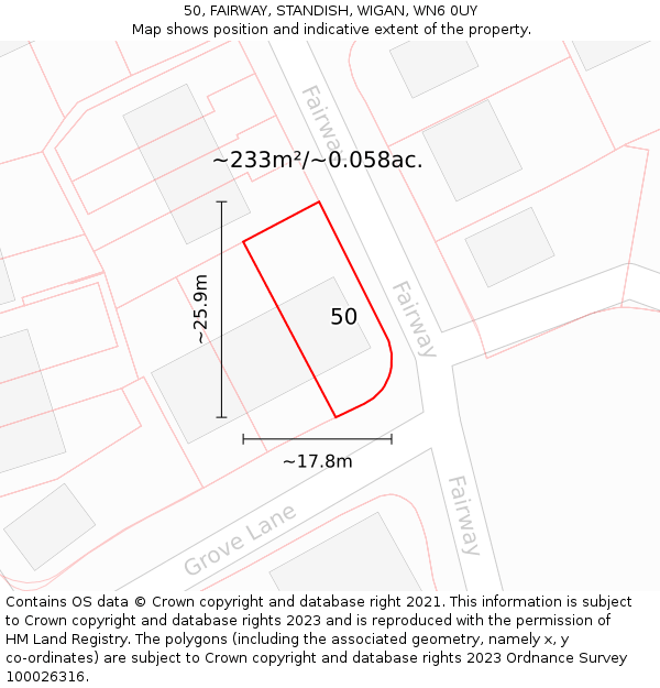 50, FAIRWAY, STANDISH, WIGAN, WN6 0UY: Plot and title map