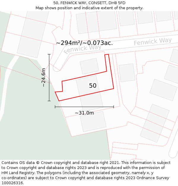 50, FENWICK WAY, CONSETT, DH8 5FD: Plot and title map