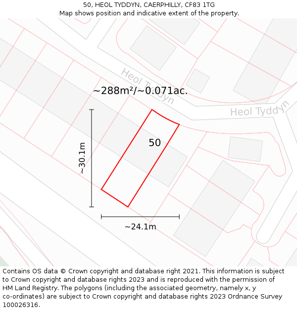 50, HEOL TYDDYN, CAERPHILLY, CF83 1TG: Plot and title map