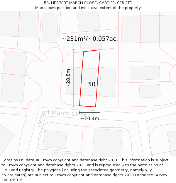 50, HERBERT MARCH CLOSE, CARDIFF, CF5 2TD: Plot and title map