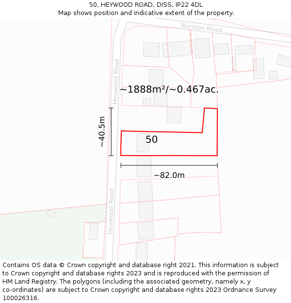 50, HEYWOOD ROAD, DISS, IP22 4DL: Plot and title map