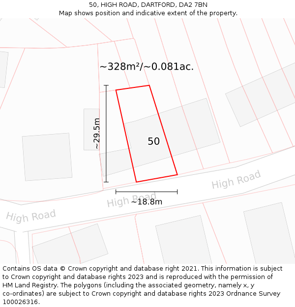 50, HIGH ROAD, DARTFORD, DA2 7BN: Plot and title map