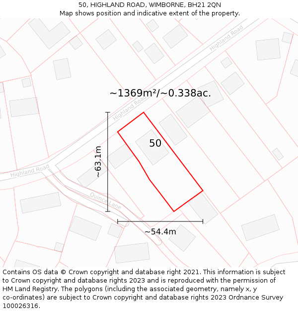 50, HIGHLAND ROAD, WIMBORNE, BH21 2QN: Plot and title map