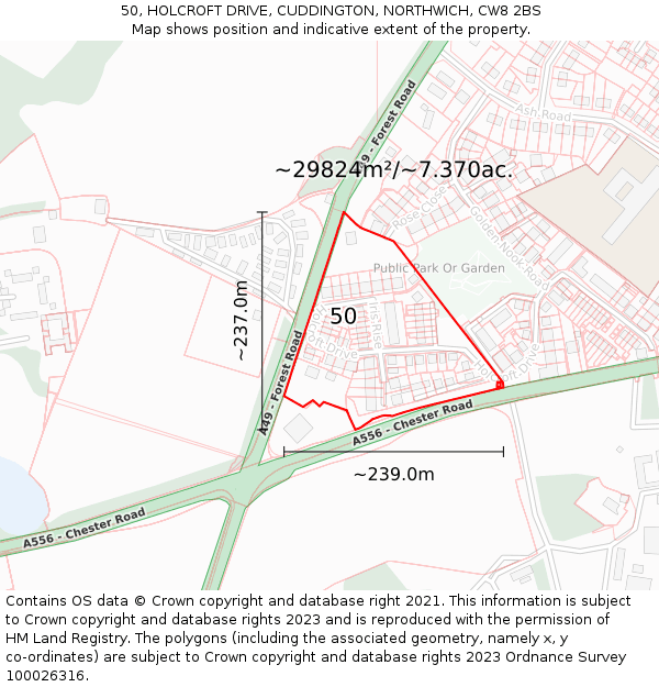 50, HOLCROFT DRIVE, CUDDINGTON, NORTHWICH, CW8 2BS: Plot and title map