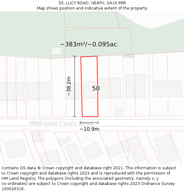 50, LUCY ROAD, NEATH, SA10 6RR: Plot and title map