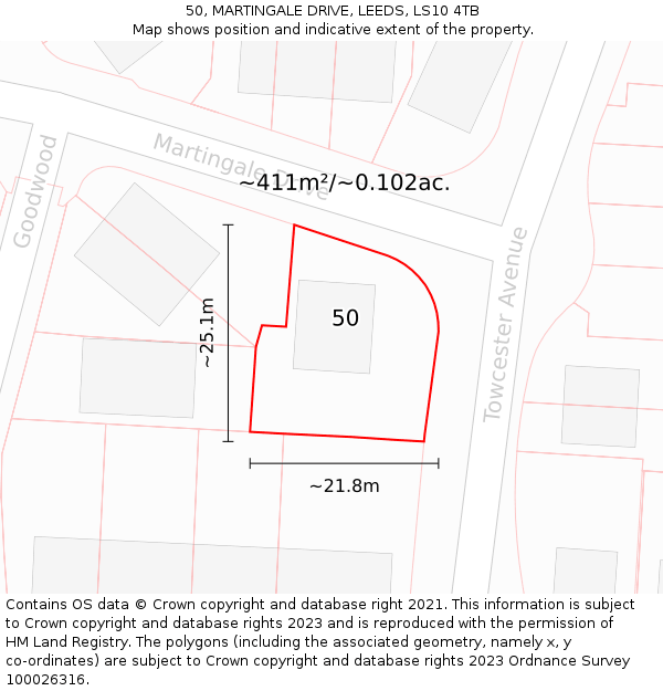 50, MARTINGALE DRIVE, LEEDS, LS10 4TB: Plot and title map