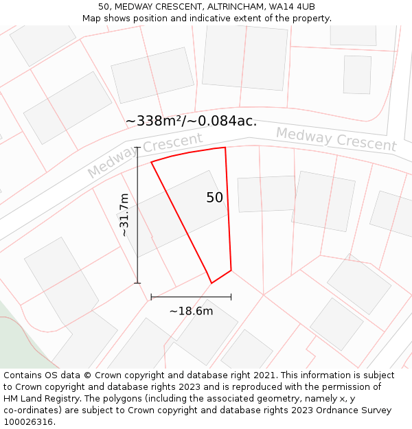 50, MEDWAY CRESCENT, ALTRINCHAM, WA14 4UB: Plot and title map