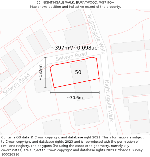 50, NIGHTINGALE WALK, BURNTWOOD, WS7 9QH: Plot and title map