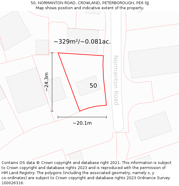 50, NORMANTON ROAD, CROWLAND, PETERBOROUGH, PE6 0JJ: Plot and title map