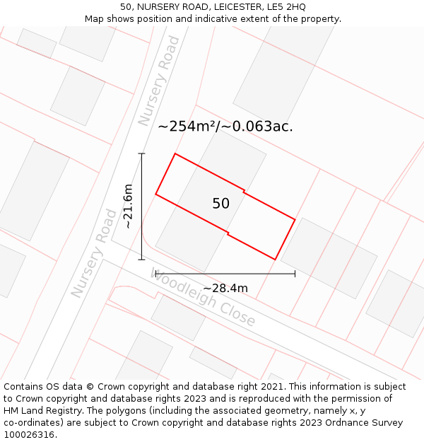 50, NURSERY ROAD, LEICESTER, LE5 2HQ: Plot and title map