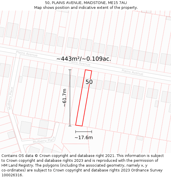 50, PLAINS AVENUE, MAIDSTONE, ME15 7AU: Plot and title map