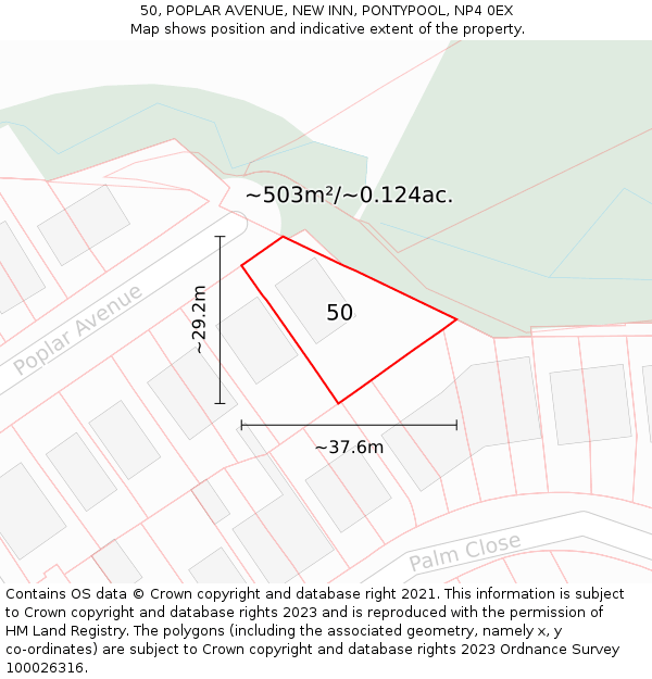 50, POPLAR AVENUE, NEW INN, PONTYPOOL, NP4 0EX: Plot and title map