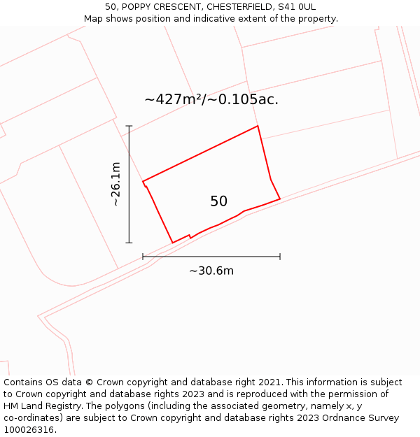 50, POPPY CRESCENT, CHESTERFIELD, S41 0UL: Plot and title map