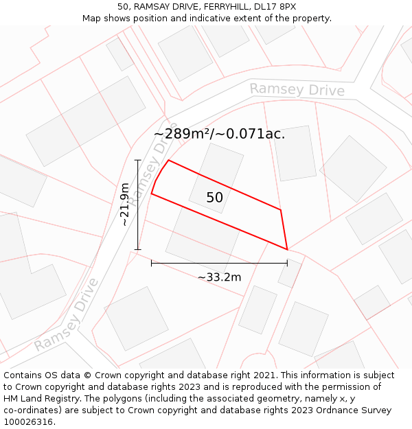 50, RAMSAY DRIVE, FERRYHILL, DL17 8PX: Plot and title map