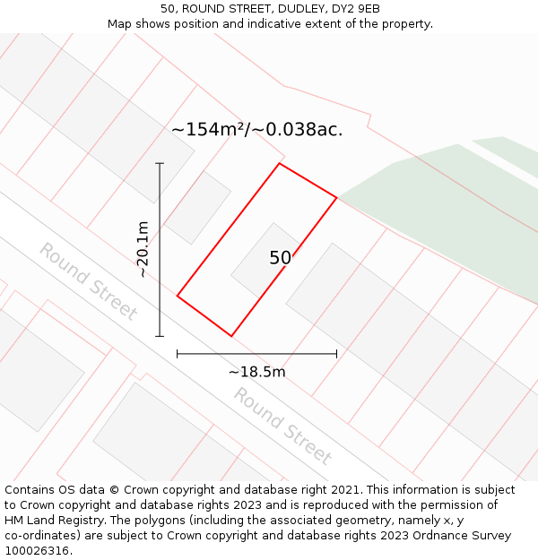 50, ROUND STREET, DUDLEY, DY2 9EB: Plot and title map