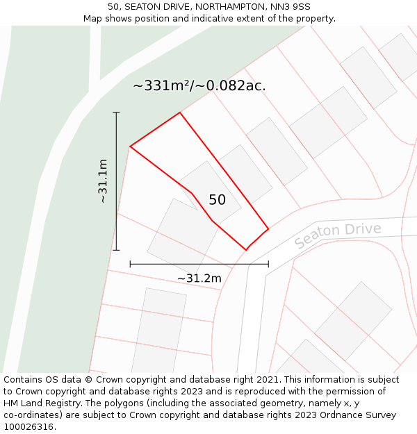 50, SEATON DRIVE, NORTHAMPTON, NN3 9SS: Plot and title map