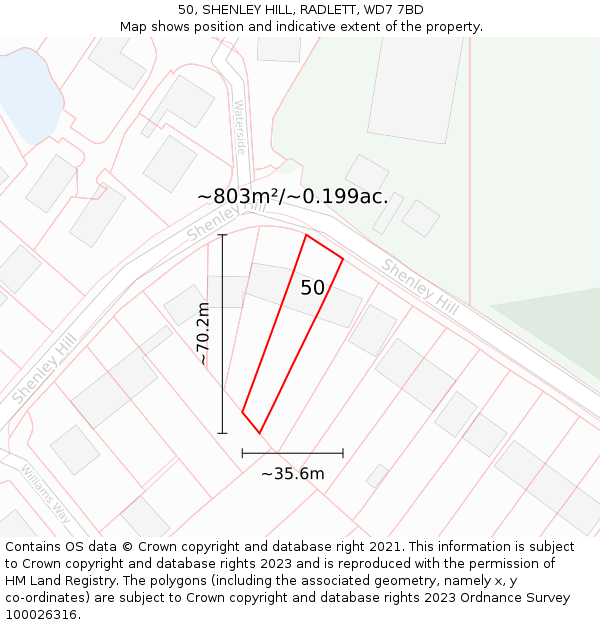 50, SHENLEY HILL, RADLETT, WD7 7BD: Plot and title map