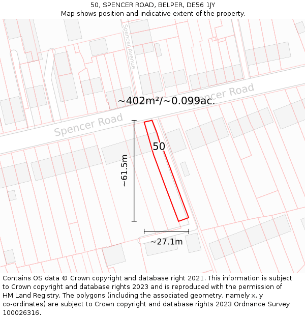 50, SPENCER ROAD, BELPER, DE56 1JY: Plot and title map