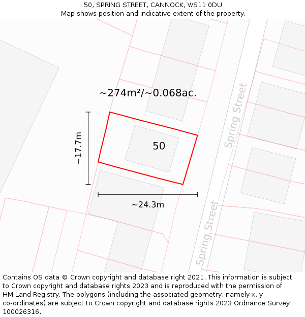 50, SPRING STREET, CANNOCK, WS11 0DU: Plot and title map