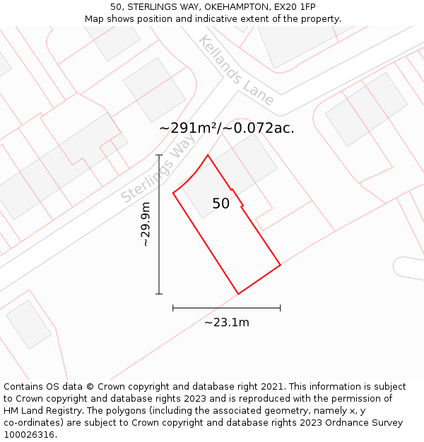 50, STERLINGS WAY, OKEHAMPTON, EX20 1FP: Plot and title map