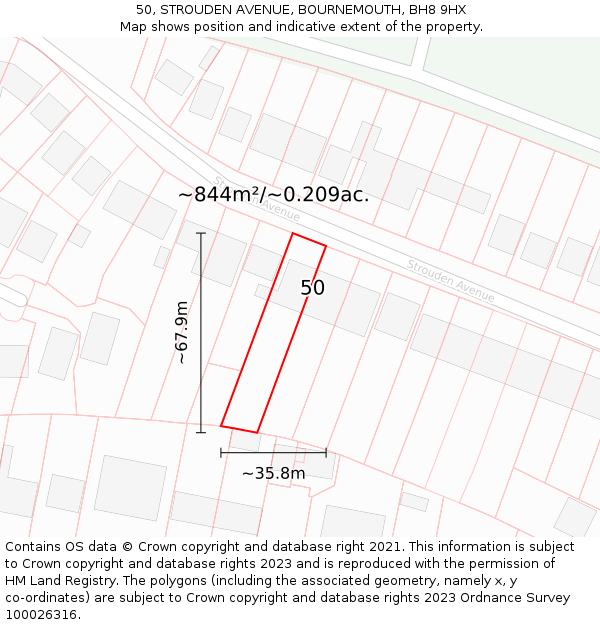 50, STROUDEN AVENUE, BOURNEMOUTH, BH8 9HX: Plot and title map