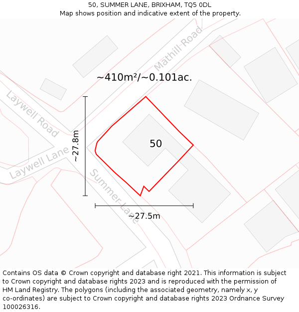 50, SUMMER LANE, BRIXHAM, TQ5 0DL: Plot and title map