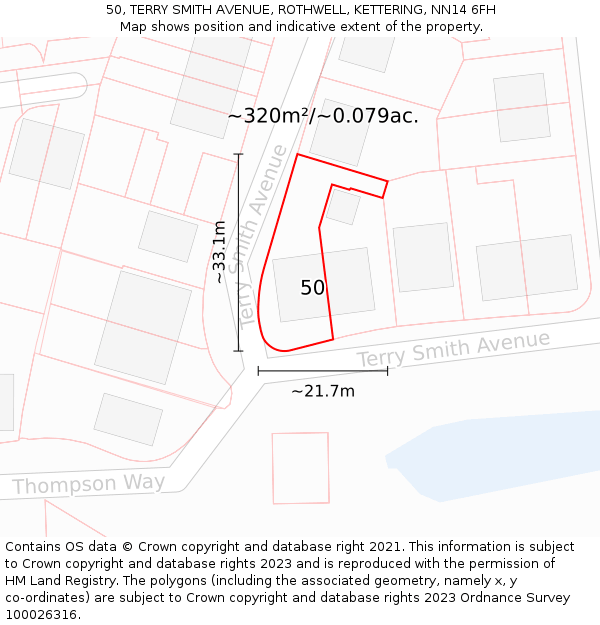 50, TERRY SMITH AVENUE, ROTHWELL, KETTERING, NN14 6FH: Plot and title map