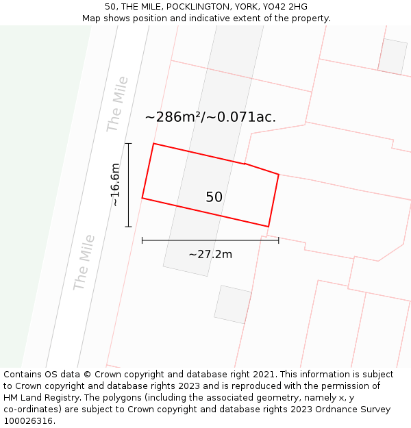 50, THE MILE, POCKLINGTON, YORK, YO42 2HG: Plot and title map