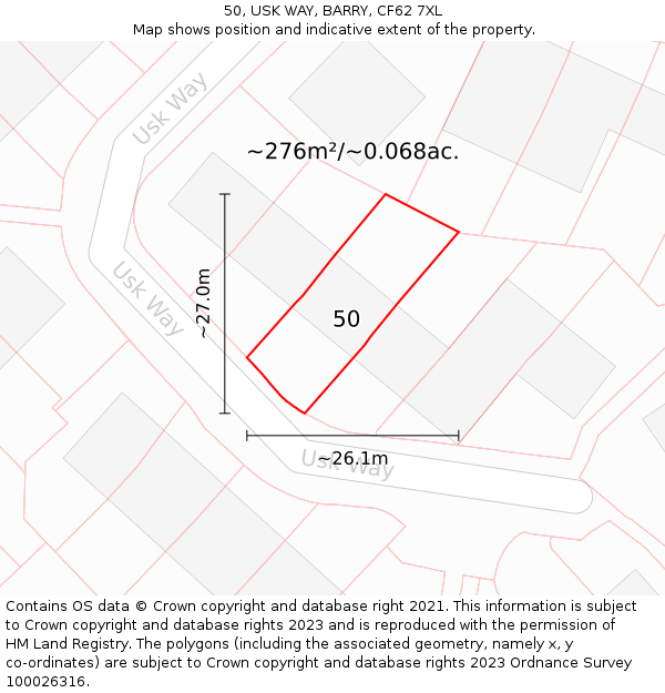 50, USK WAY, BARRY, CF62 7XL: Plot and title map