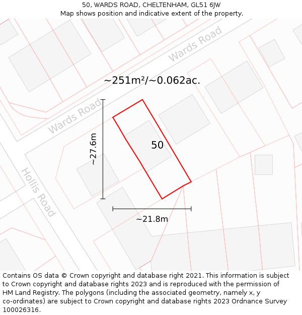 50, WARDS ROAD, CHELTENHAM, GL51 6JW: Plot and title map