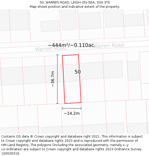 50, WARREN ROAD, LEIGH-ON-SEA, SS9 3TS: Plot and title map