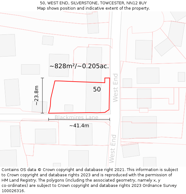 50, WEST END, SILVERSTONE, TOWCESTER, NN12 8UY: Plot and title map