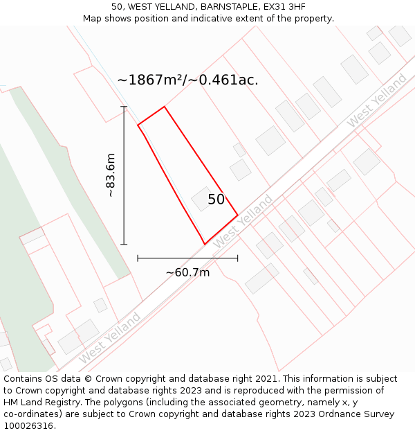 50, WEST YELLAND, BARNSTAPLE, EX31 3HF: Plot and title map