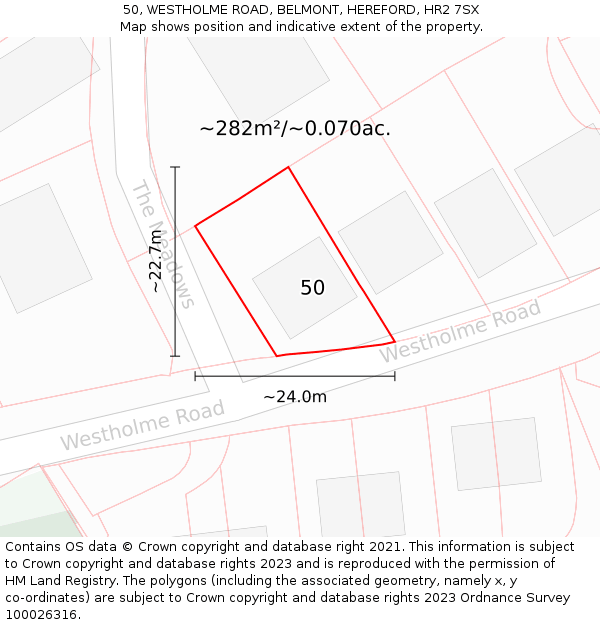 50, WESTHOLME ROAD, BELMONT, HEREFORD, HR2 7SX: Plot and title map