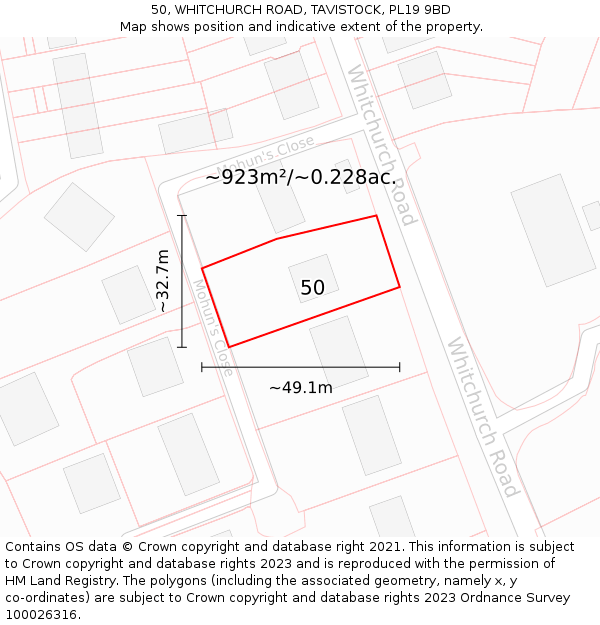 50, WHITCHURCH ROAD, TAVISTOCK, PL19 9BD: Plot and title map