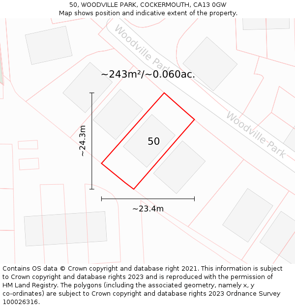 50, WOODVILLE PARK, COCKERMOUTH, CA13 0GW: Plot and title map