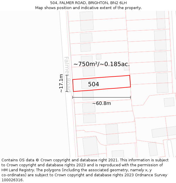 504, FALMER ROAD, BRIGHTON, BN2 6LH: Plot and title map