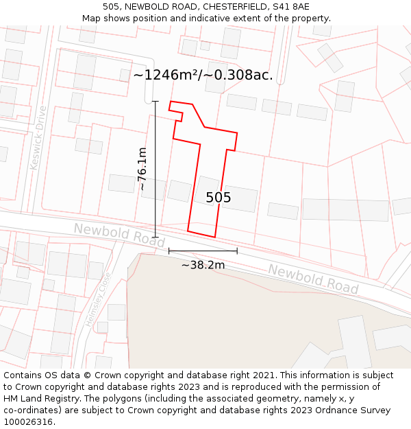 505, NEWBOLD ROAD, CHESTERFIELD, S41 8AE: Plot and title map