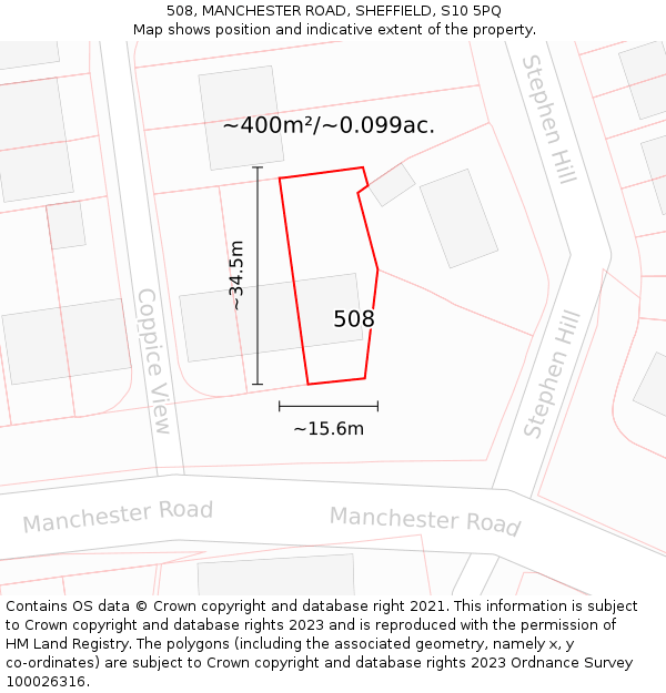 508, MANCHESTER ROAD, SHEFFIELD, S10 5PQ: Plot and title map