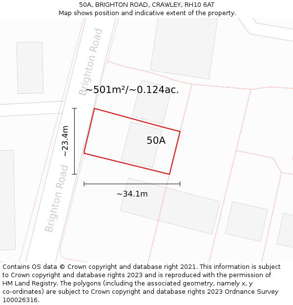 50A, BRIGHTON ROAD, CRAWLEY, RH10 6AT: Plot and title map