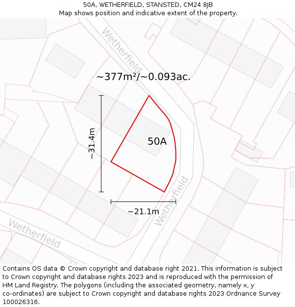 50A, WETHERFIELD, STANSTED, CM24 8JB: Plot and title map