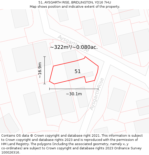 51, AYSGARTH RISE, BRIDLINGTON, YO16 7HU: Plot and title map