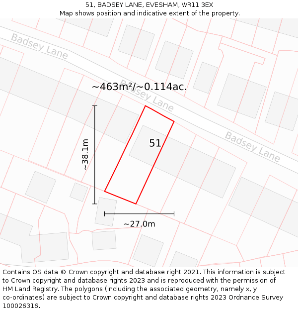 51, BADSEY LANE, EVESHAM, WR11 3EX: Plot and title map