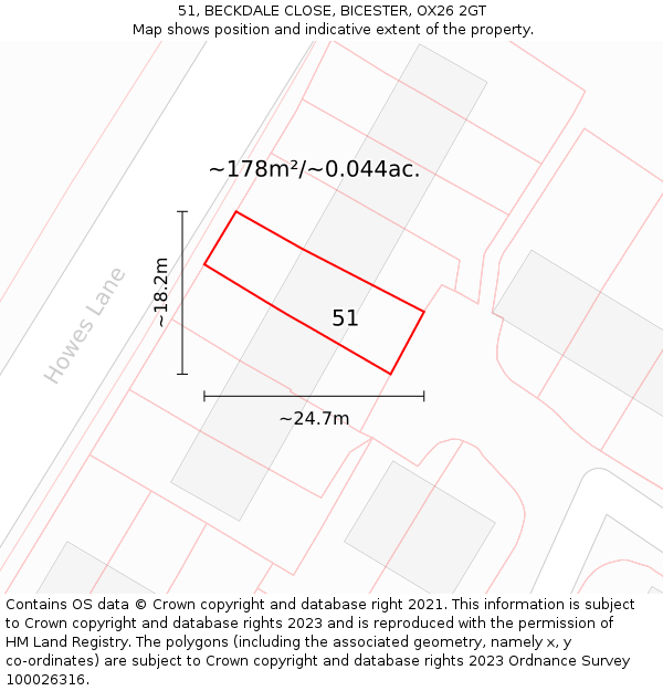 51, BECKDALE CLOSE, BICESTER, OX26 2GT: Plot and title map