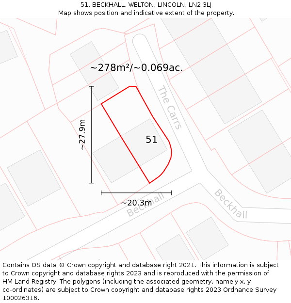 51, BECKHALL, WELTON, LINCOLN, LN2 3LJ: Plot and title map